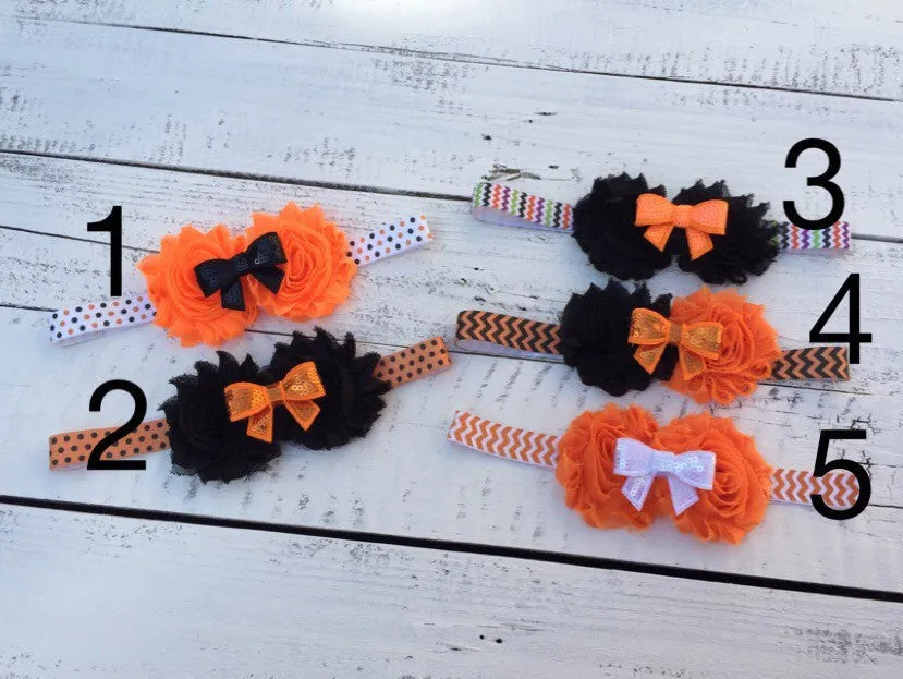 Halloween Headband - Shabby Flower - Sequin Bow - Chevron, Polka Dot Elastic