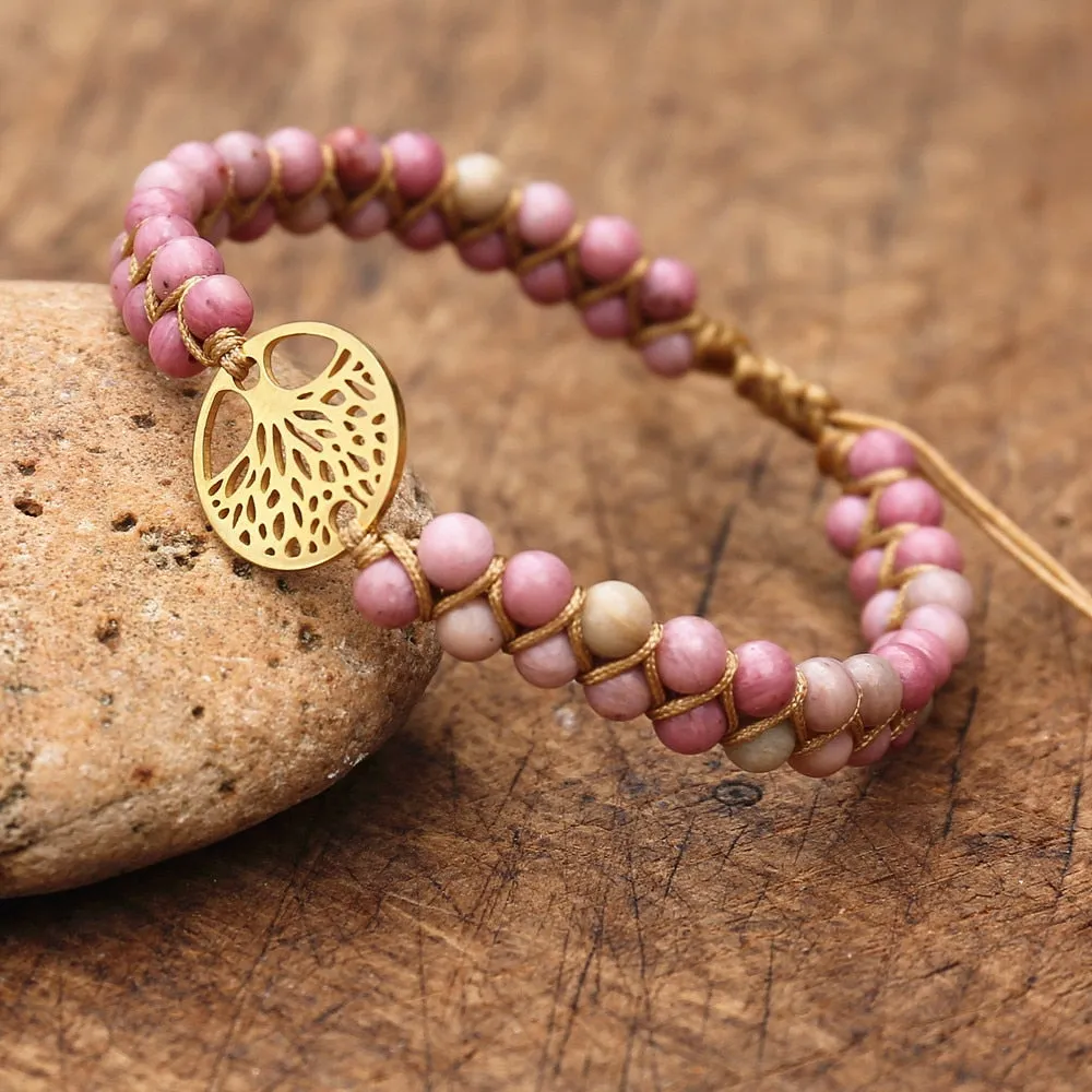 Handmade Natural African Stone Beaded Tree of Life Charm Bracelet