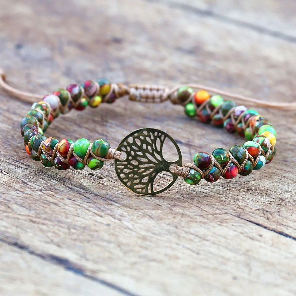 Handmade Natural African Stone Beaded Tree of Life Charm Bracelet