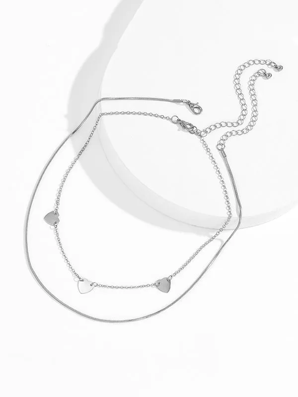 Heart Shape Layered Snake Chain Solid Color Necklaces Accessories