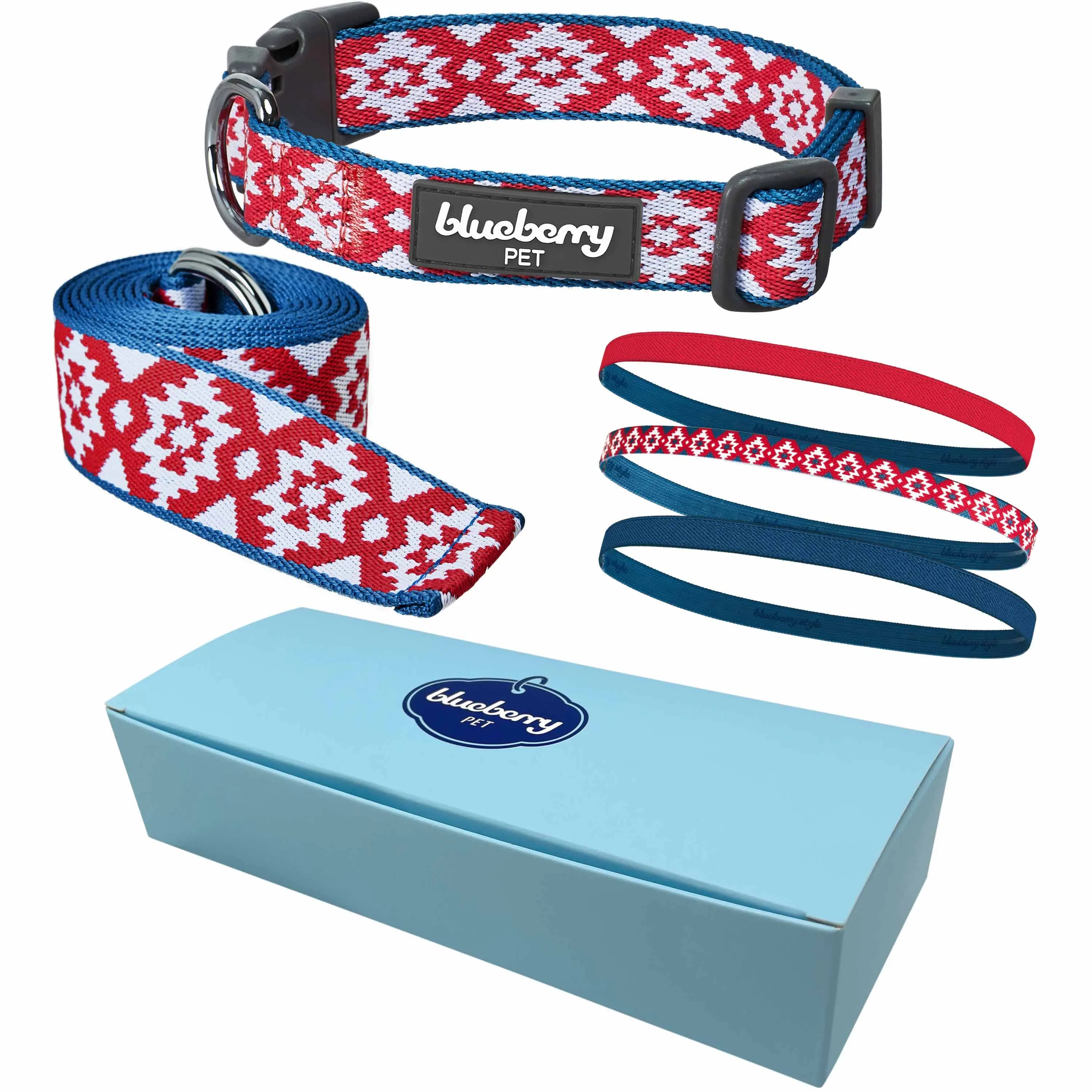 Jacquard Weave Tribal Diamond Doga Gift Box - 1 Dog Collar, 1 Yoga Stretch Strap & 3 Headbands