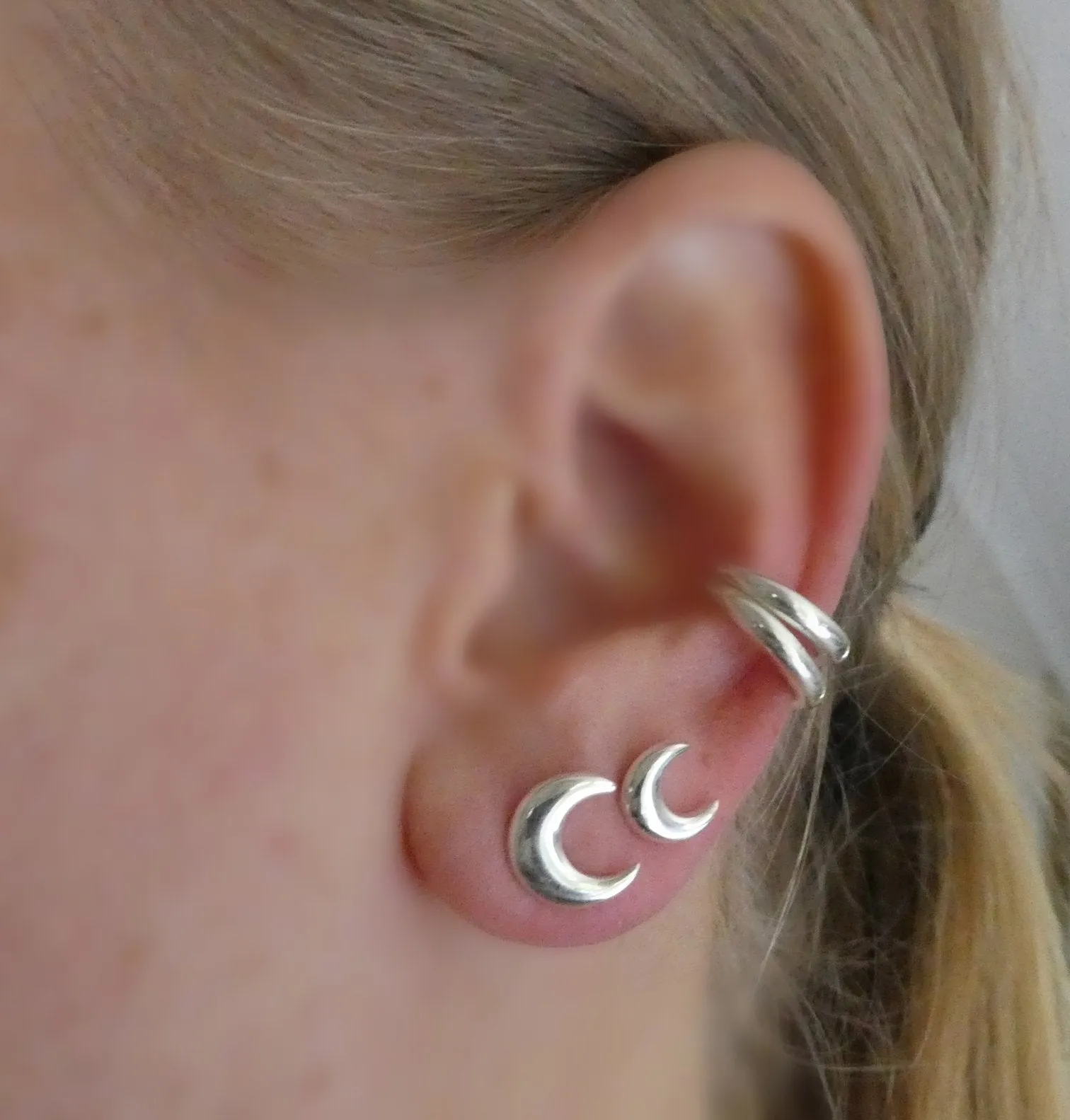 Kyoti Mini Crescent Moon Studs Silver