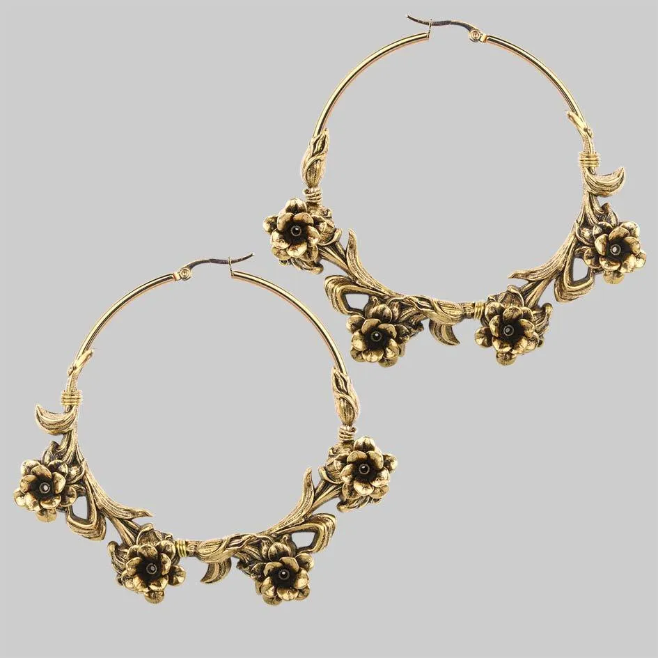 LAVISH. Wild Rose Hoop Earrings - Gold