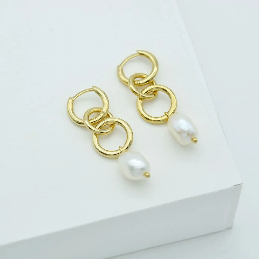 Linda Tahija Kindred Link Baroque Pearl Earrings, Gold or Silver