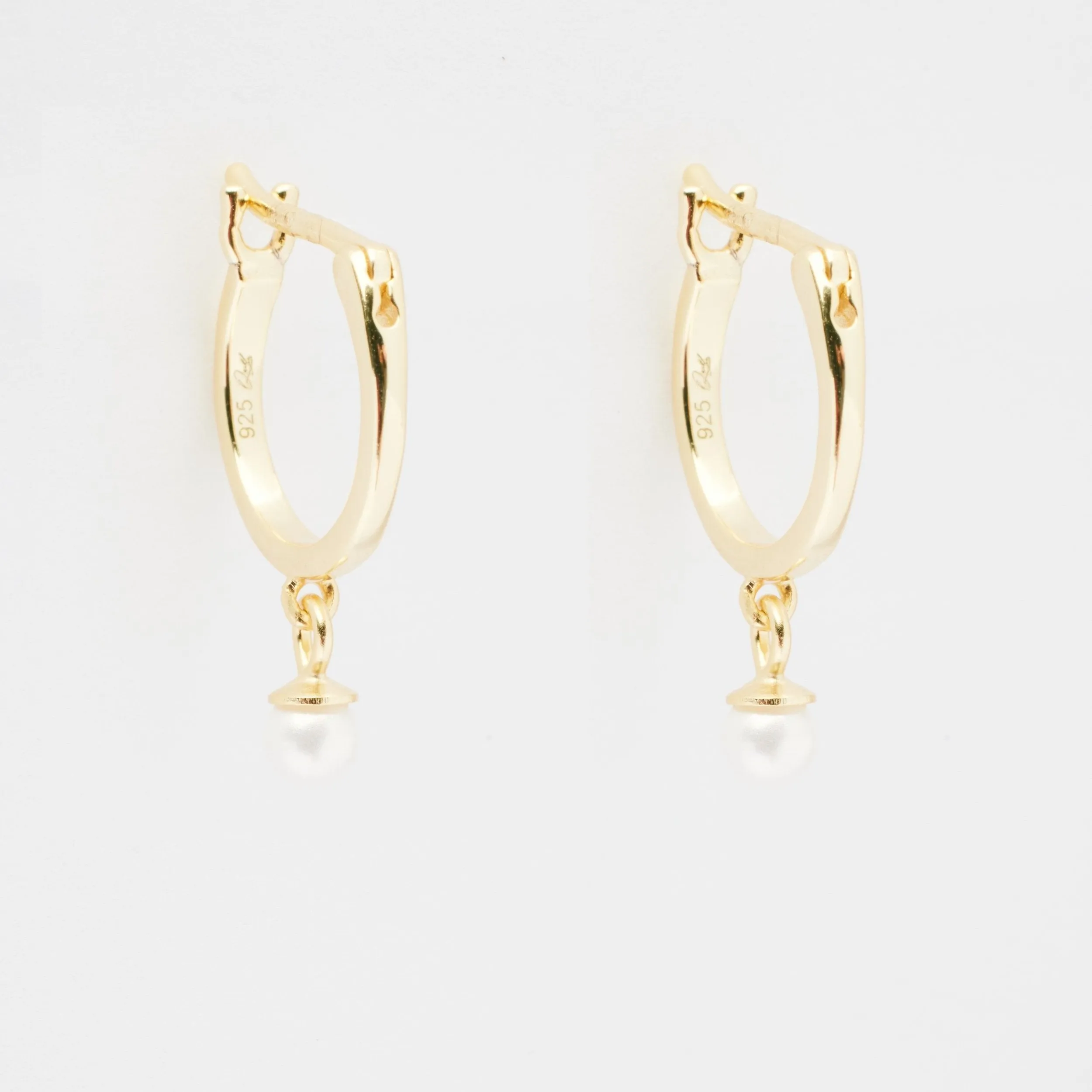 Mae Gold Drop Pearl Huggie Earrings