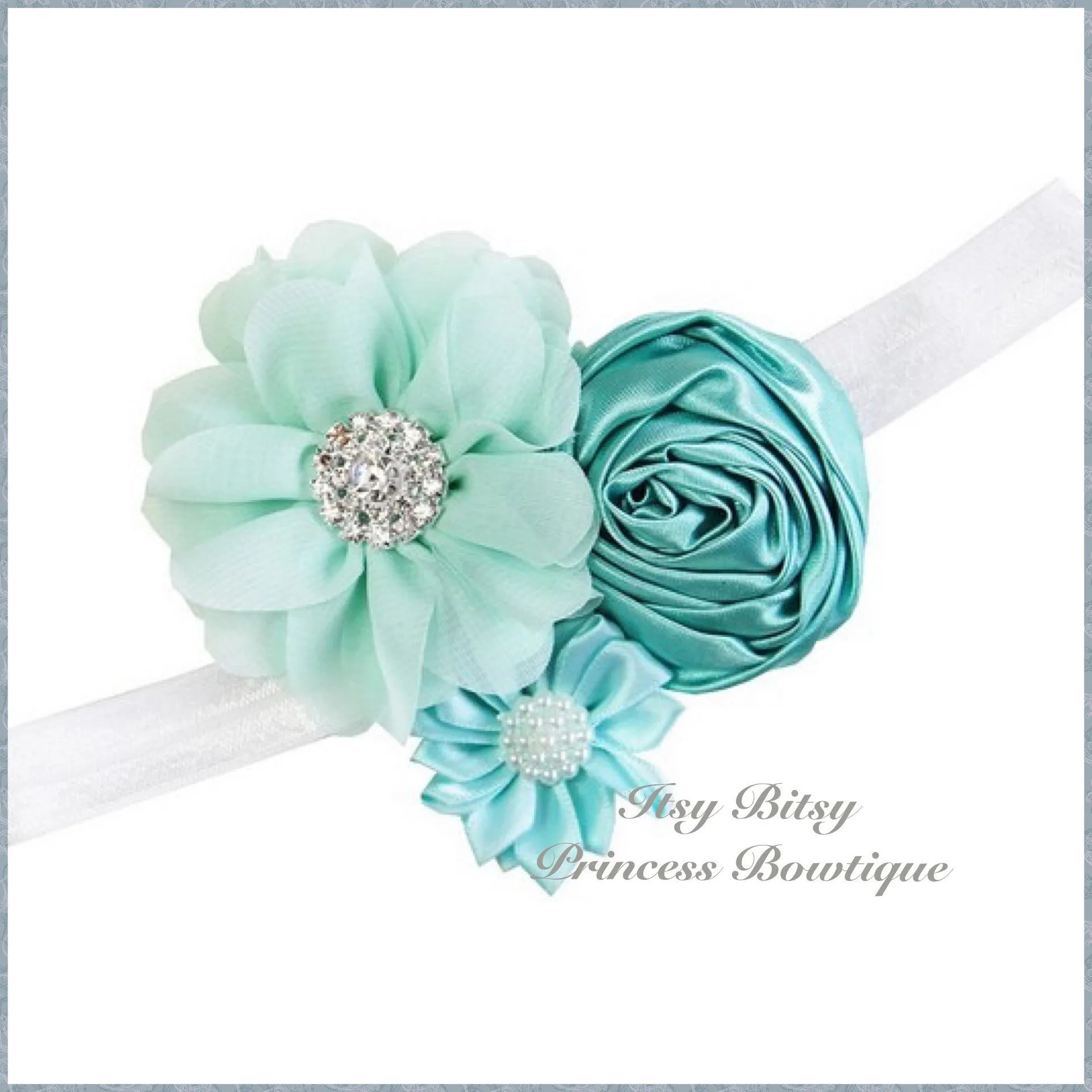 Mint and Antique Gold Rosettes Headbands