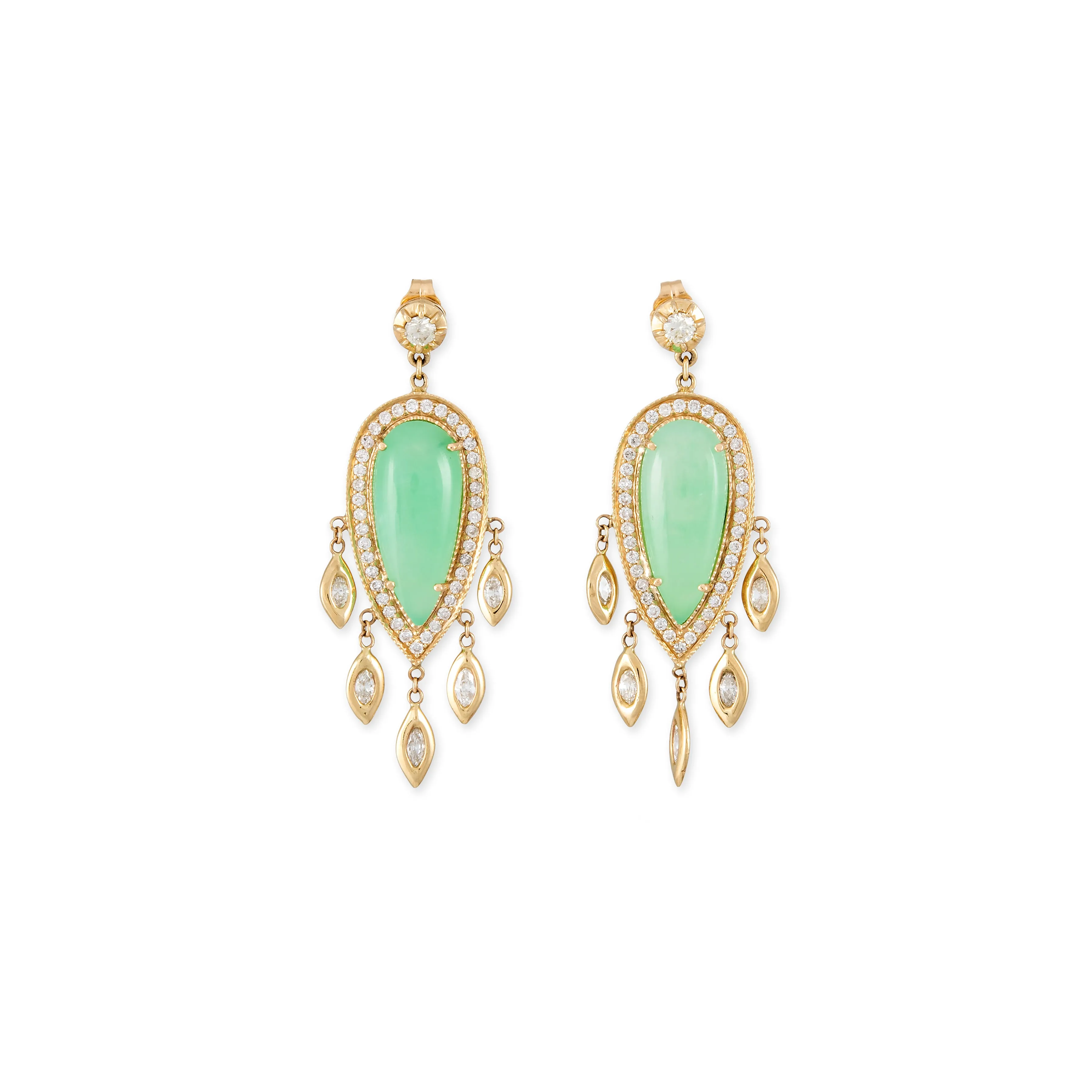 PAVE CHRYSOPRASE TEARDROP   MARQUISE DIAMOND SHAKERS DROP EARRINGS