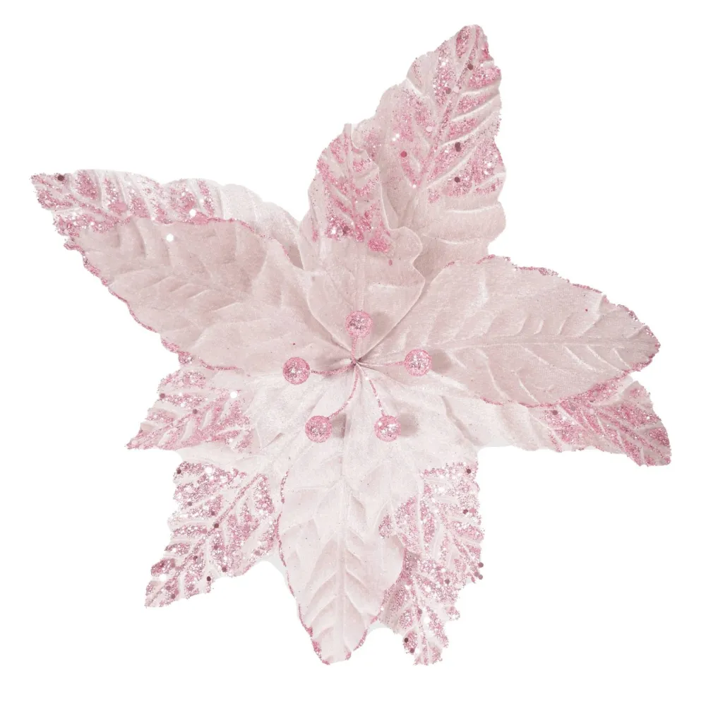 Peppermint Velvet Poinsettia Clip Asst