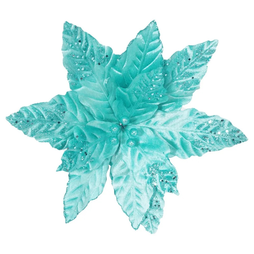 Peppermint Velvet Poinsettia Clip Asst