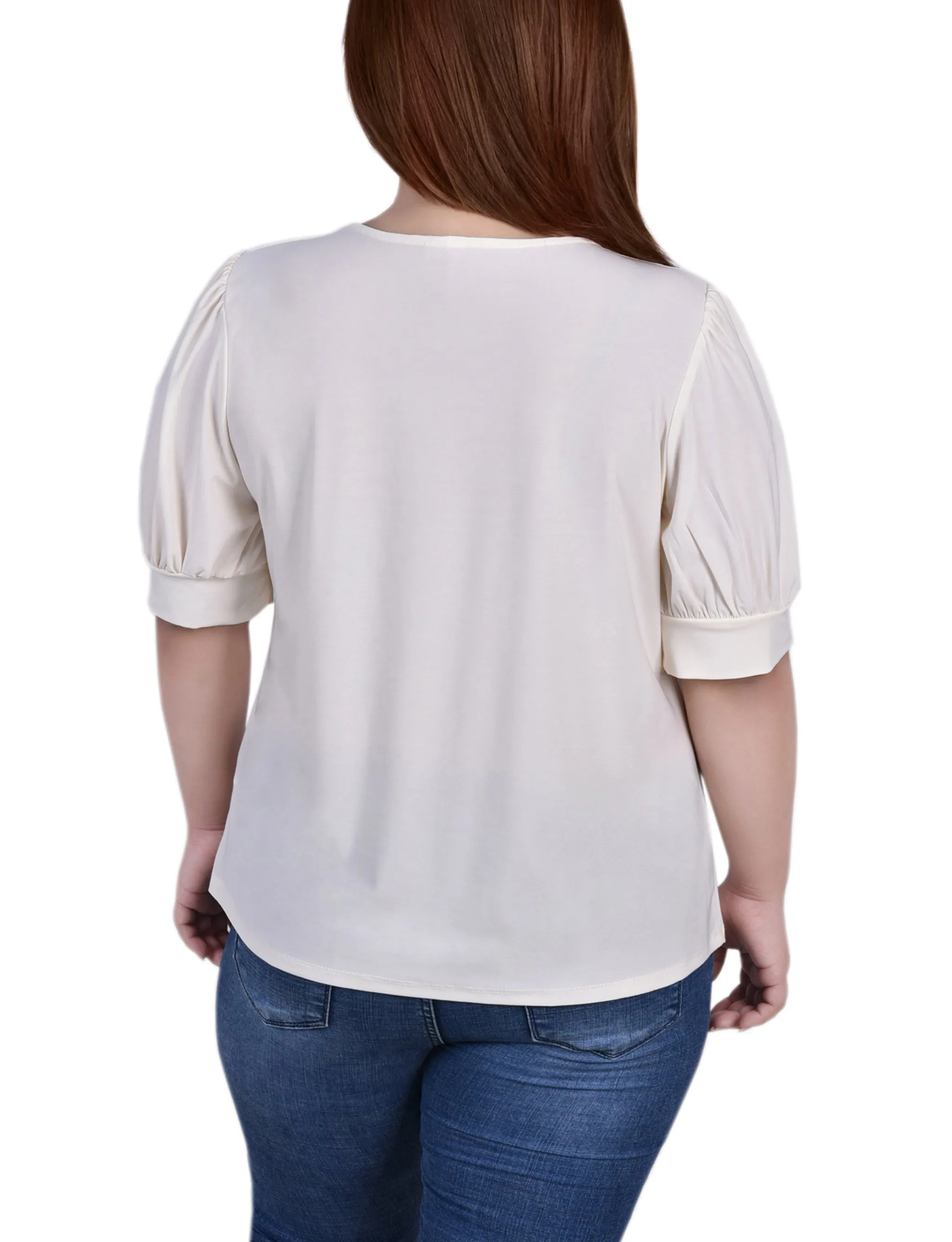 Plus Size Short Sleeve Balloon Sleeve Top With Hardware