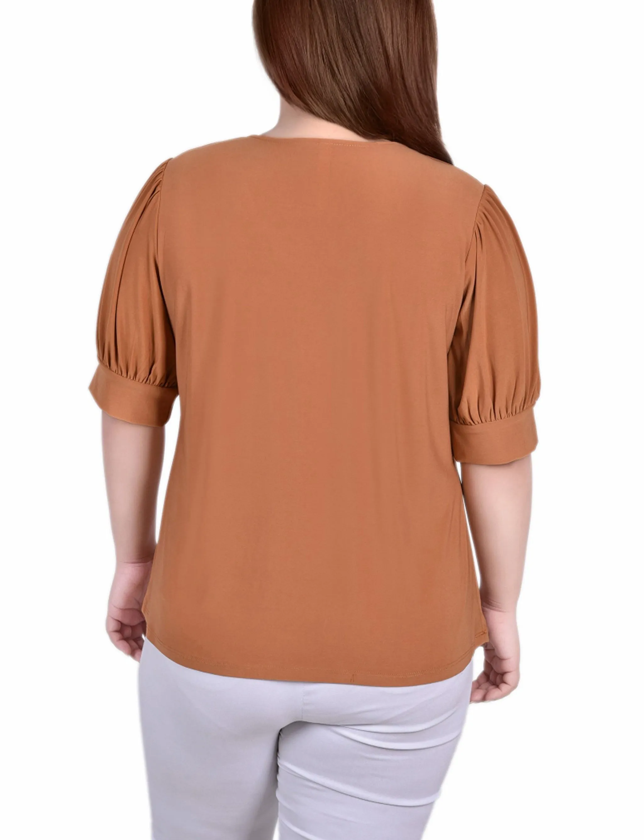 Plus Size Short Sleeve Balloon Sleeve Top With Hardware