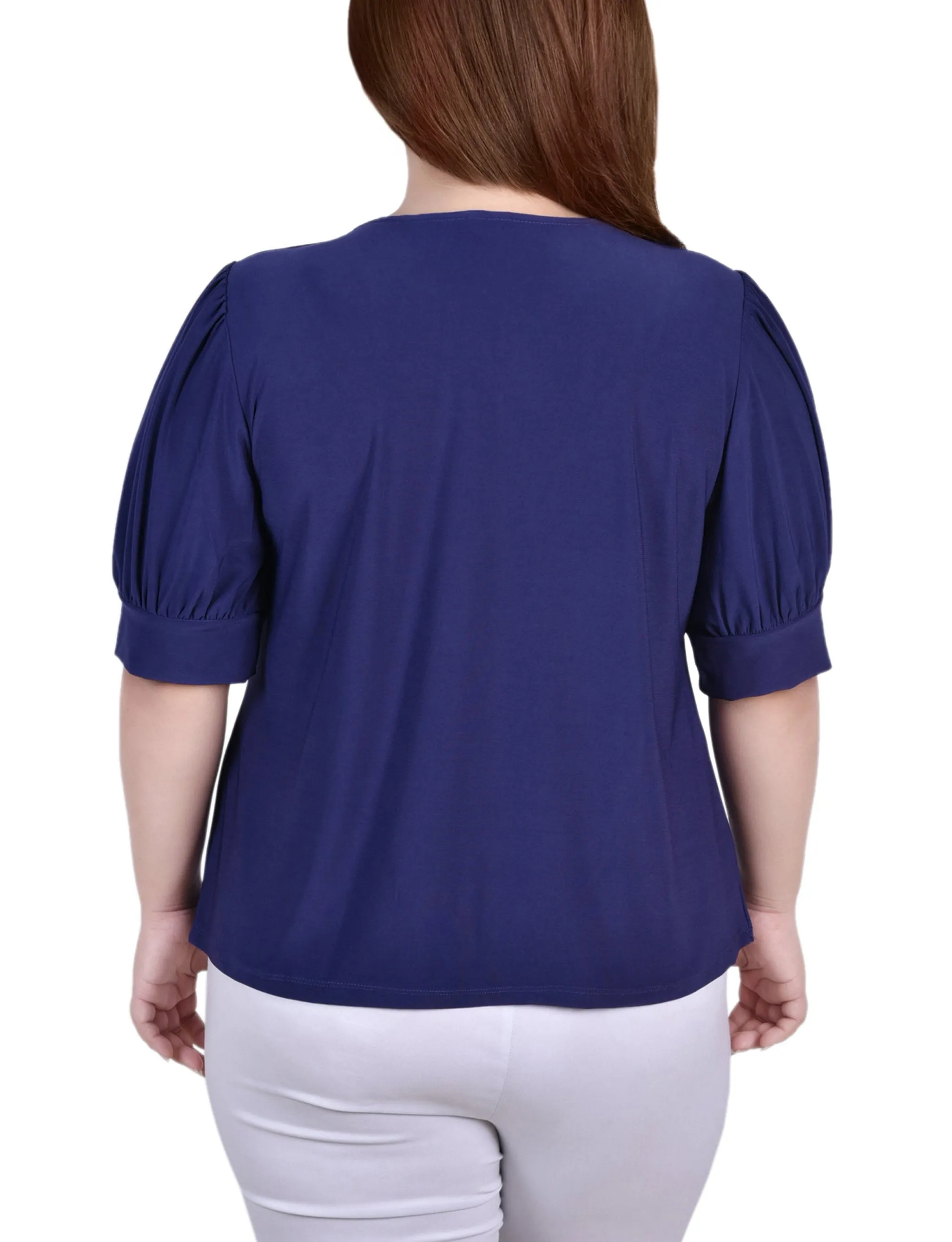 Plus Size Short Sleeve Balloon Sleeve Top With Hardware