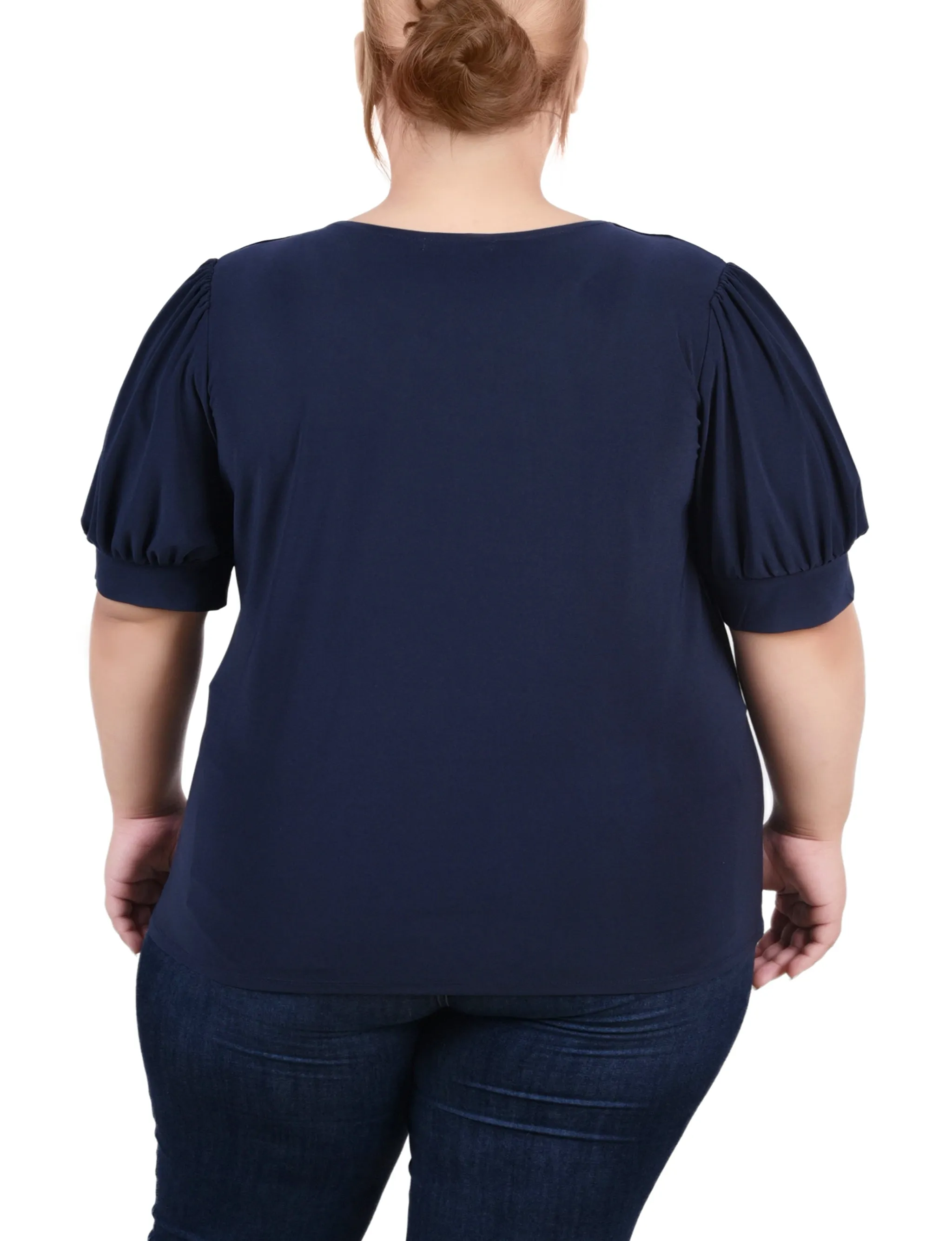 Plus Size Short Sleeve Balloon Sleeve Top With Hardware