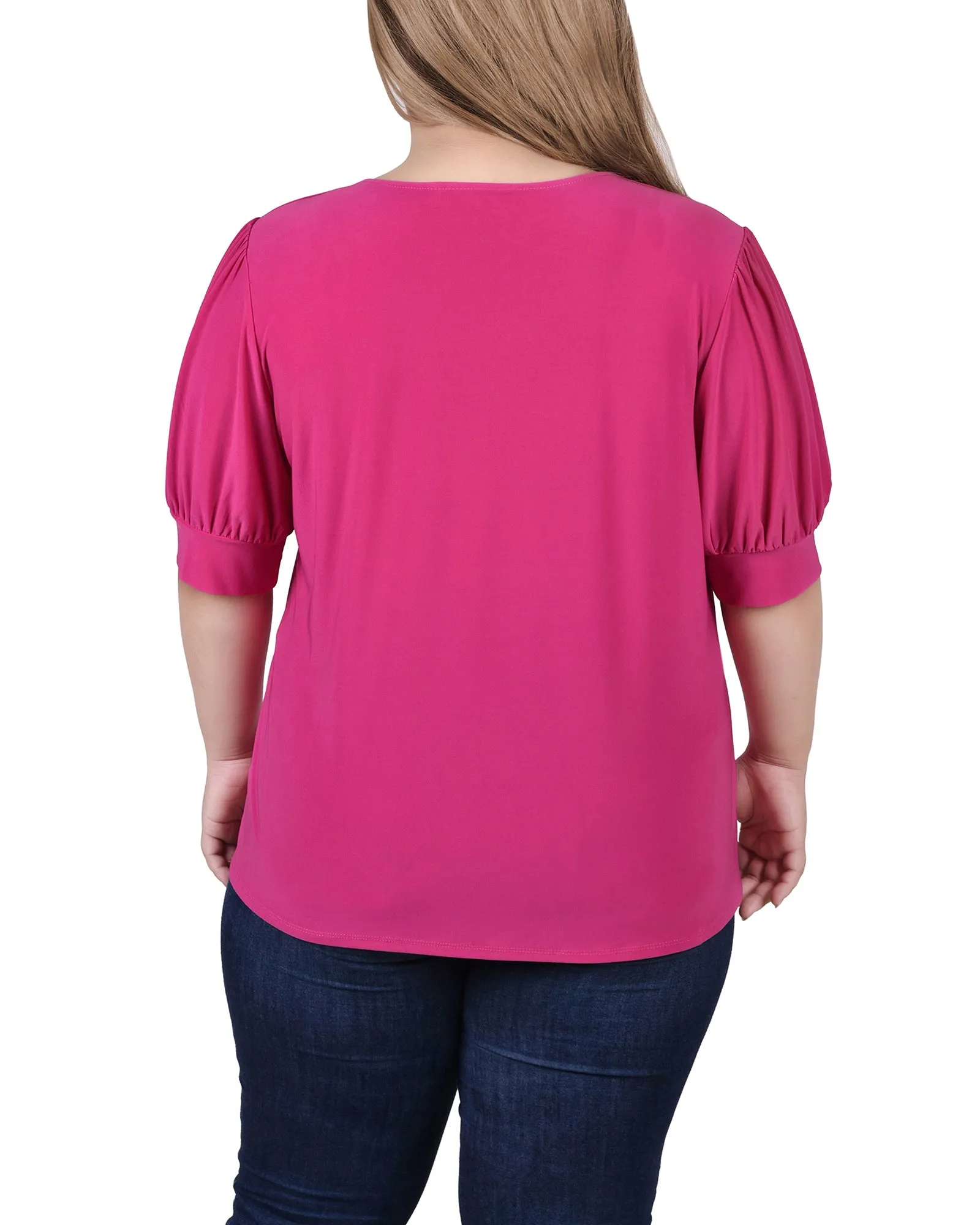 Plus Size Short Sleeve Balloon Sleeve Top With Hardware