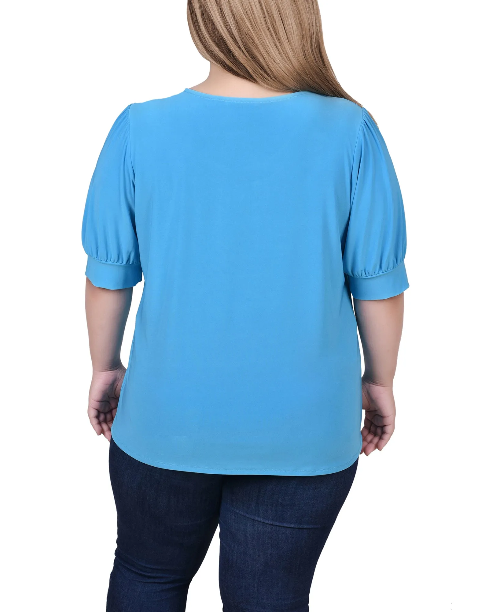 Plus Size Short Sleeve Balloon Sleeve Top With Hardware