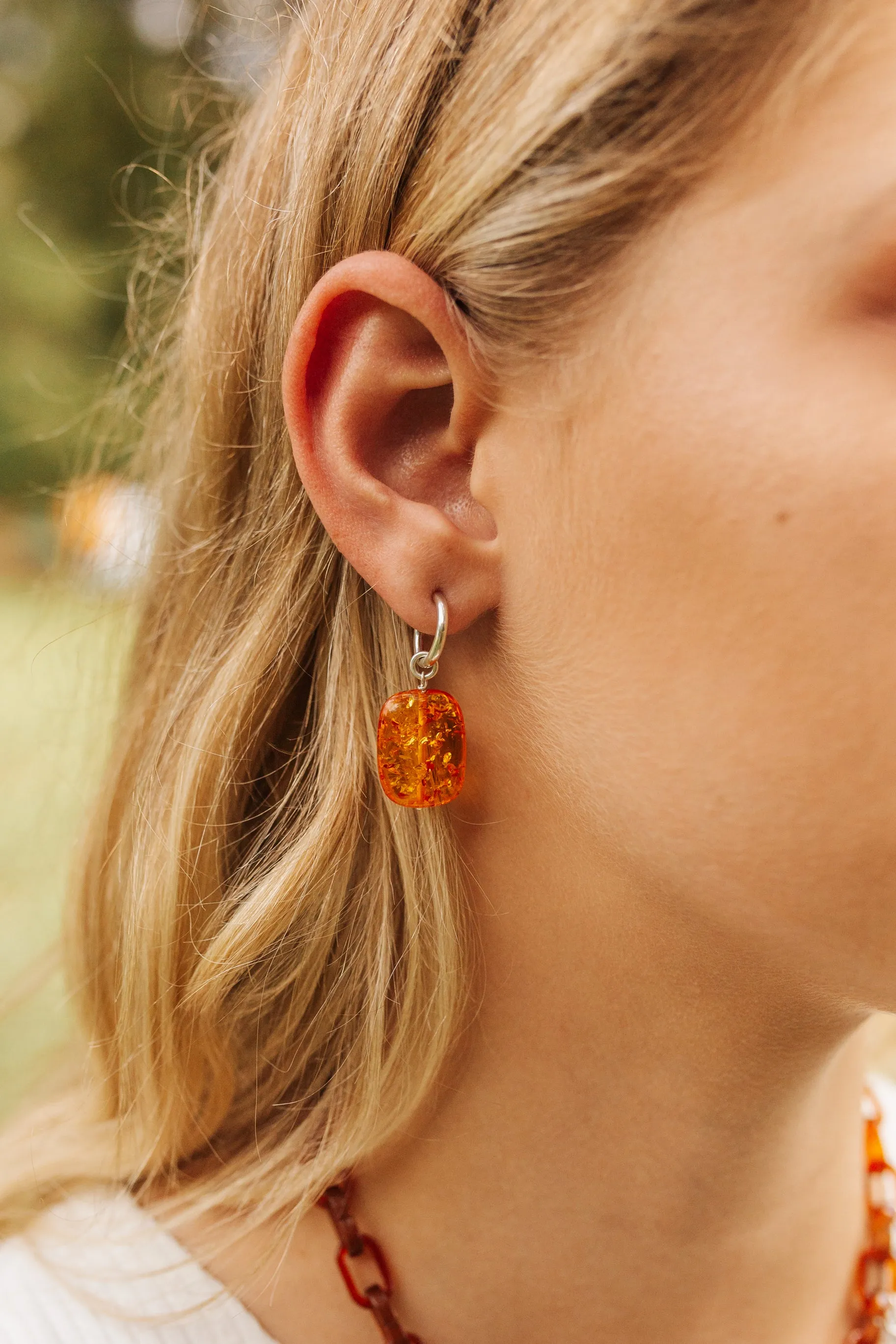 "Light Tea" Stone Hoop Earrings