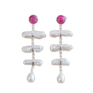 Ruby Biwa Freshwater Pearl drop earrings