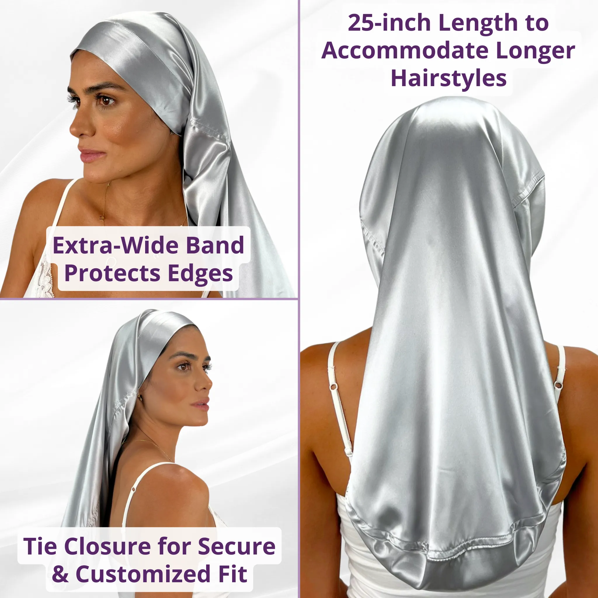 Silk Long Hair Reversible Bonnet - Silver