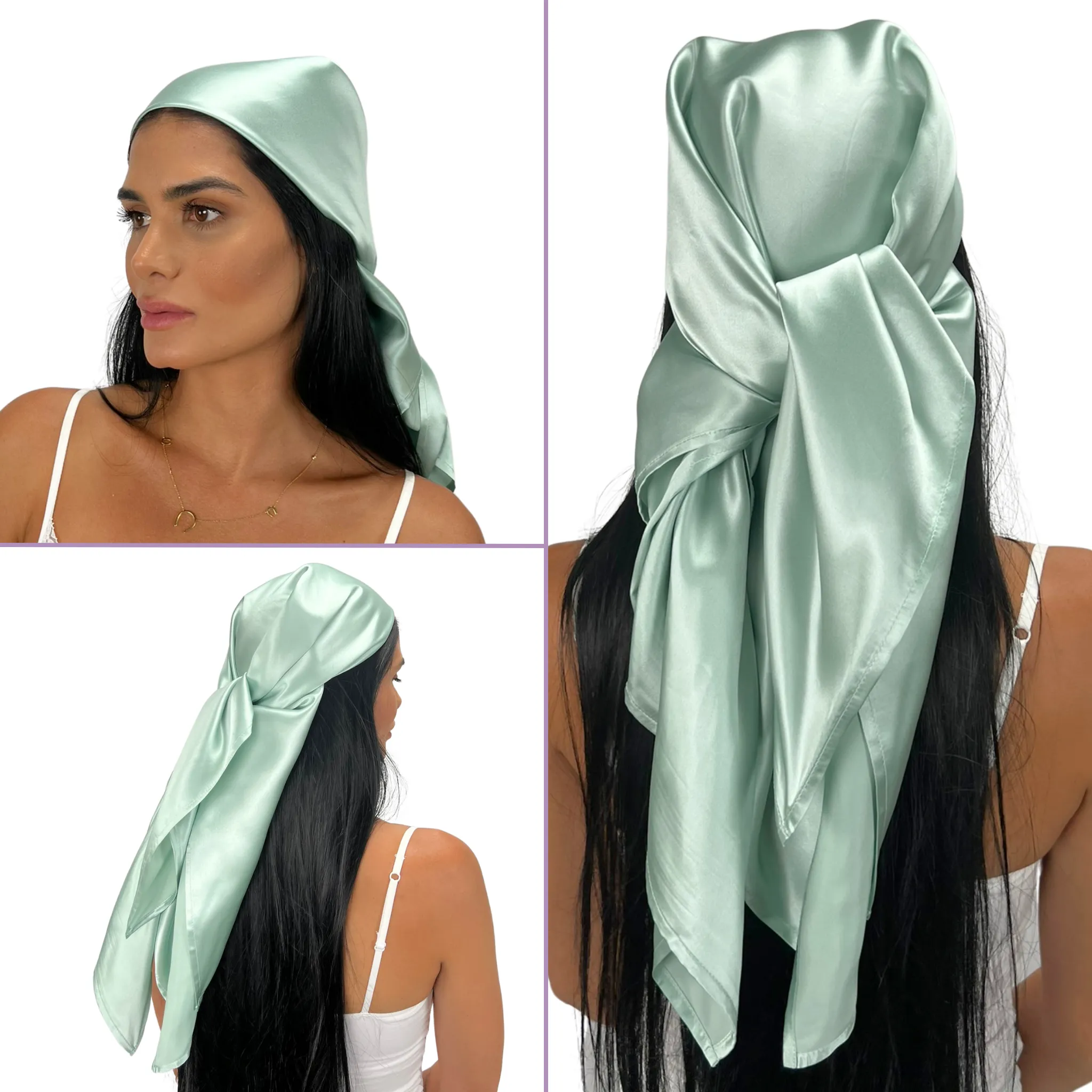 Silk Square Head Scarf - Green