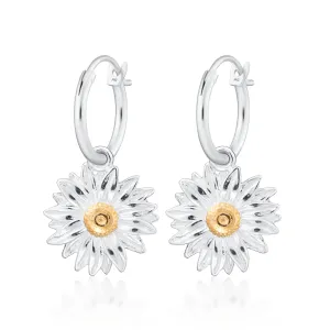 Silver Daisy Charm Hoop Earrings