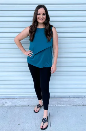 Sleeveless Nursing Tank Top With Asymmetrical Flap - Dark Teal