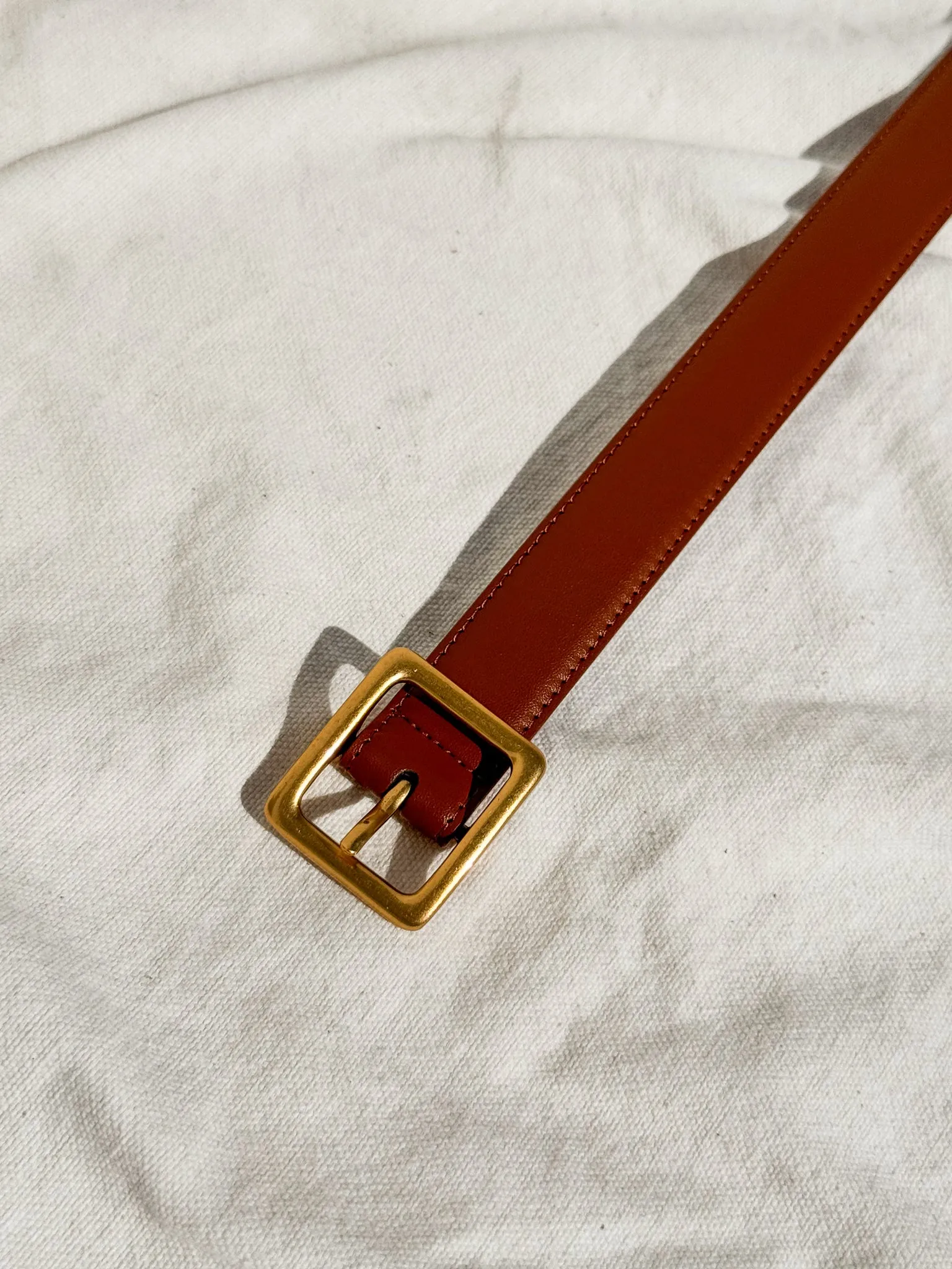 Square Gold Buckle Leather Belt in Tan