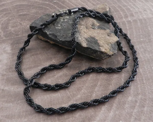 Stainless Steel 4mm Rope Chain Necklace Black