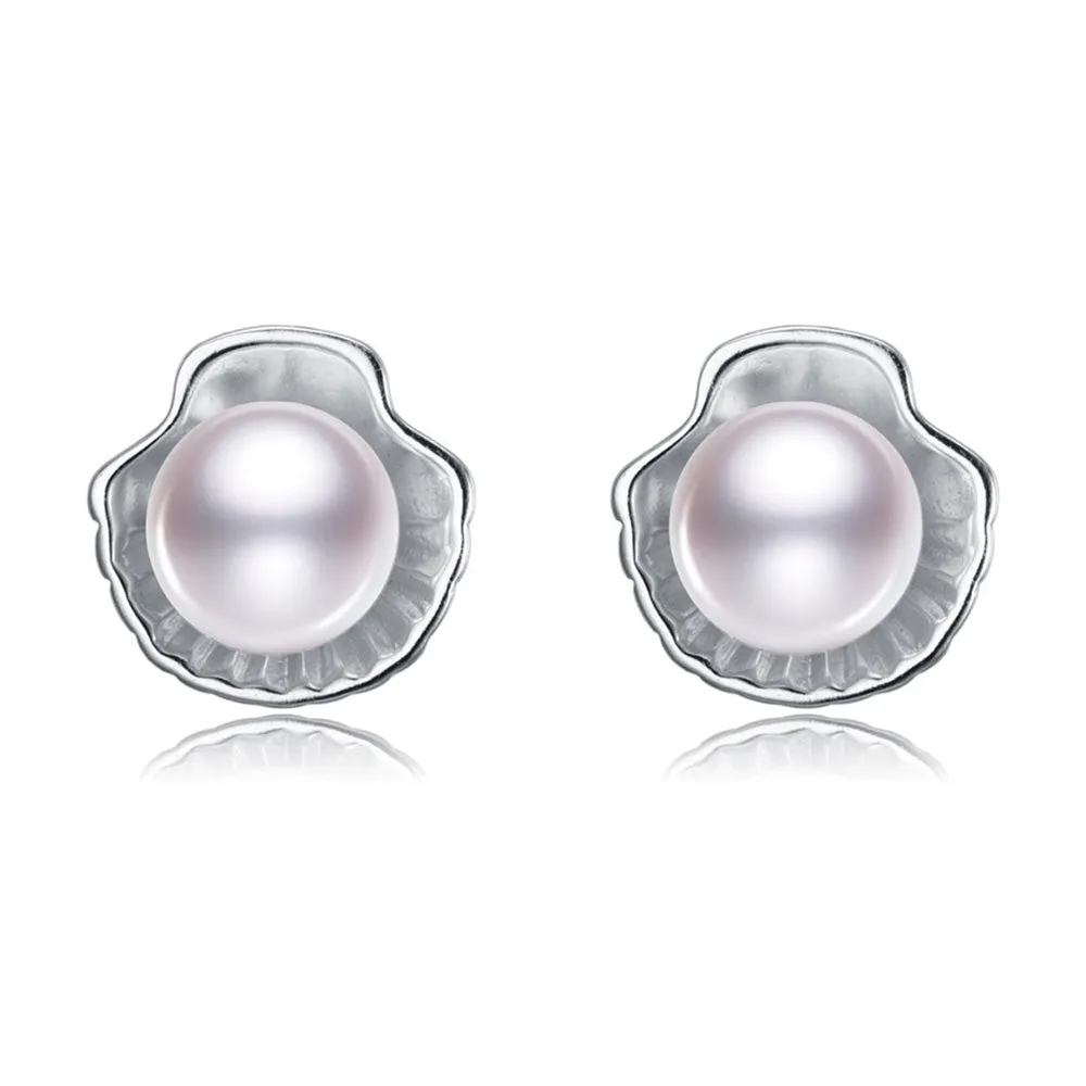 Stunning Sterling Silver and White Freshwater Pearl Stud Earrings - 8mm