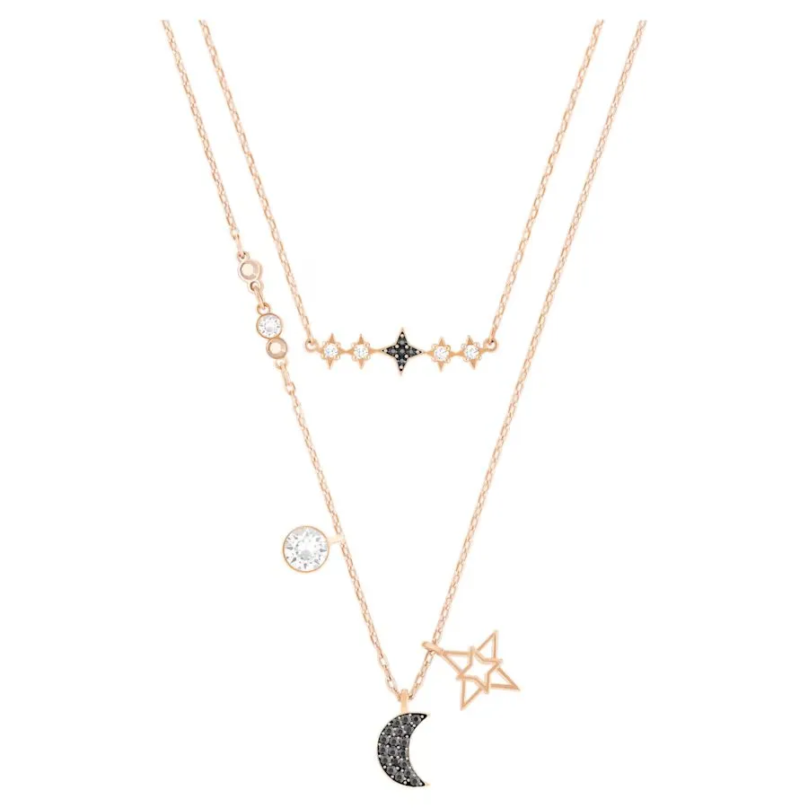 SWAROVSKI Symbolic necklace 5273290, Set (2), Moon and star, Black, Rose gold-tone plated