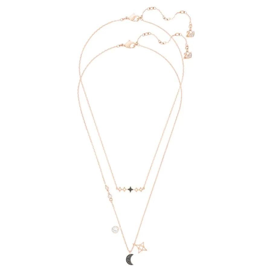 SWAROVSKI Symbolic necklace 5273290, Set (2), Moon and star, Black, Rose gold-tone plated