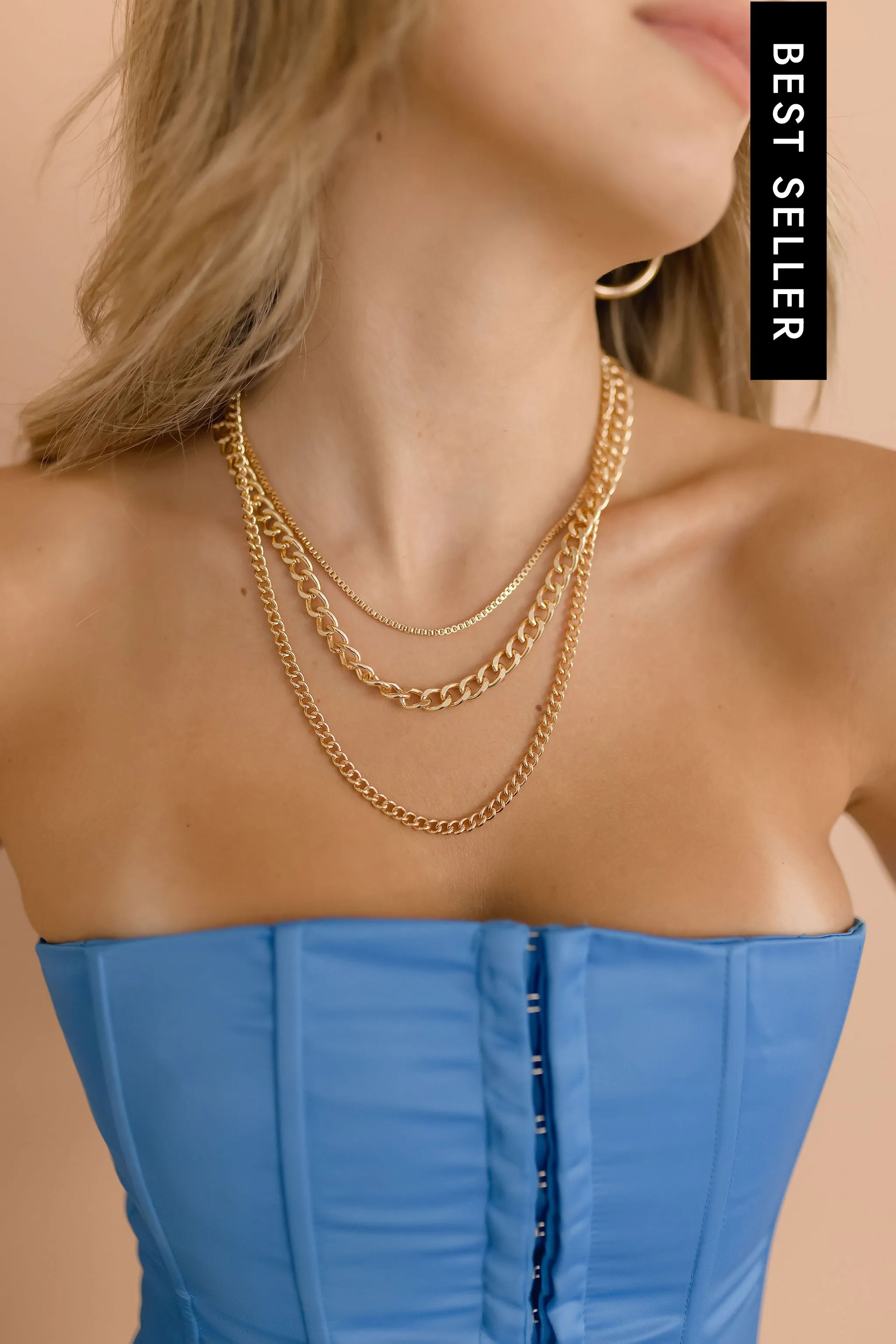 Winnie Layered Chunky Chain Link Necklace Gold