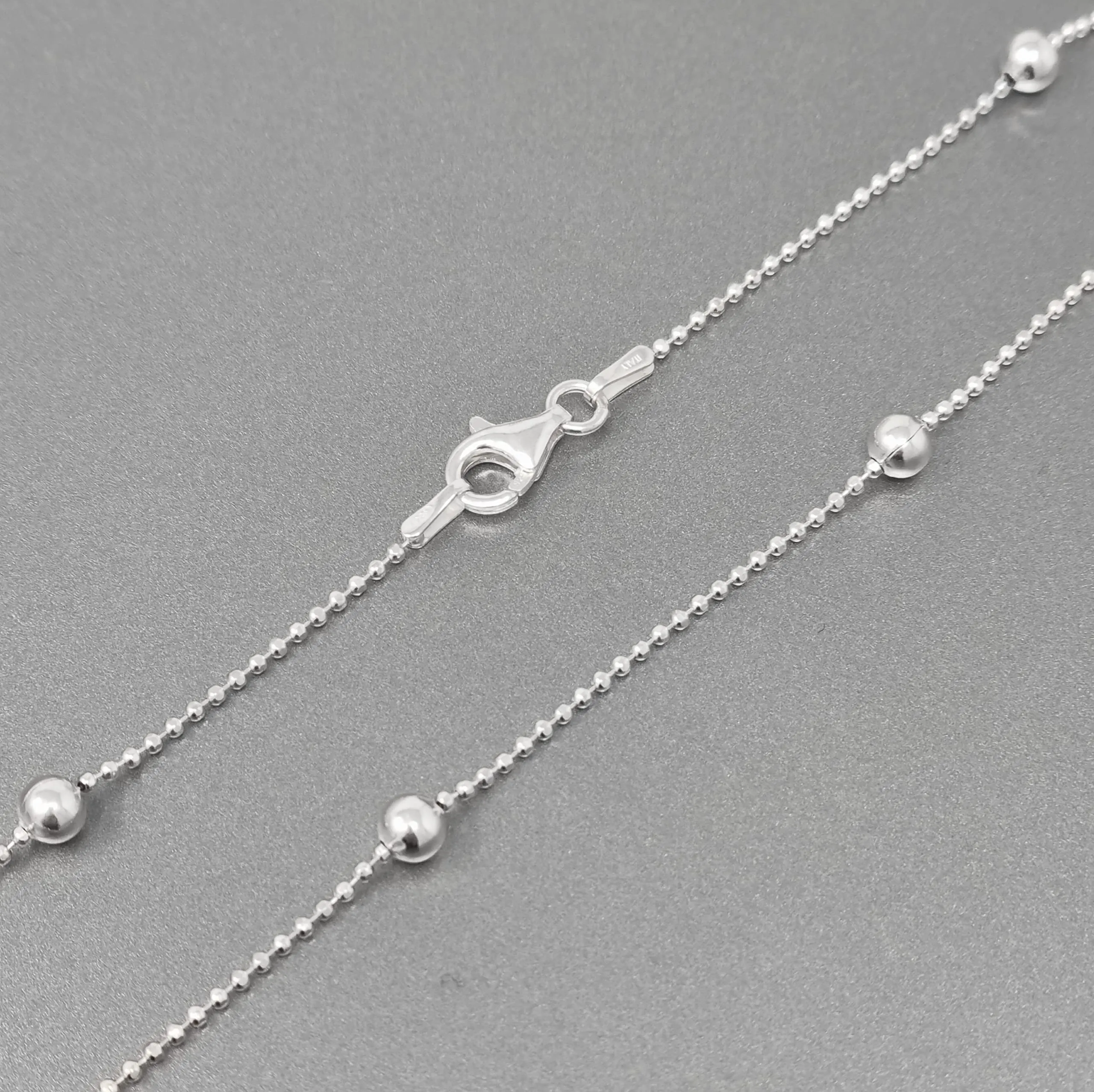 Women's Silver Necklace,  925 Silver Balls Beaded Chain Choker Stack Layer Necklace for Women and Girls | Made in Italy